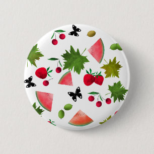 Seamless Fresh Fruits Berries Watercolor Cartoon C 2 Inch Round Button