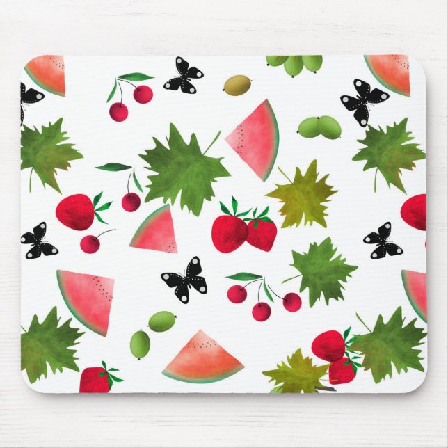Seamless Fresh Fruits Berries Watercolor Cartoon C Mouse Pad (Front)