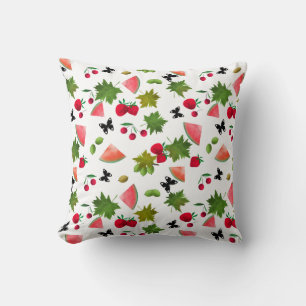 Seamless Fresh Fruits Berries Watercolor Cartoon C Throw Pillow