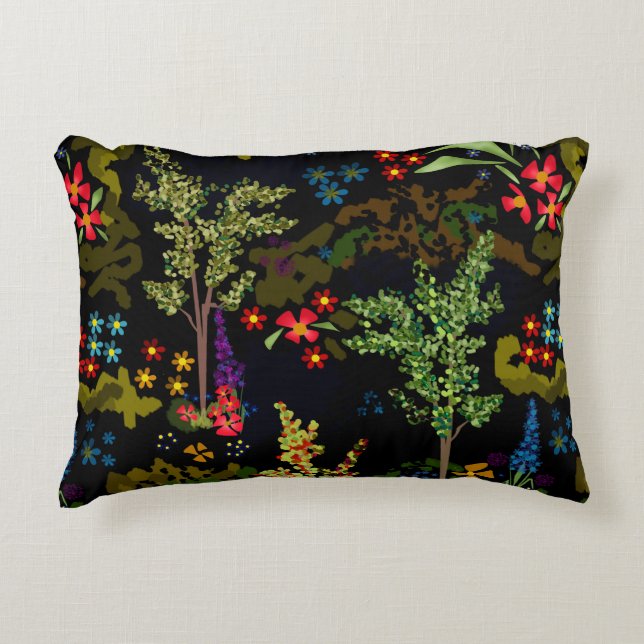 Seamless fun beautiful cute cartoon flowers plants accent pillow (Front)