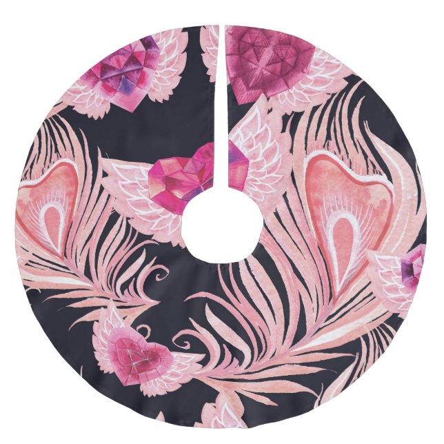 Seamless Gentle Watercolor Valentine's Pattern Brushed Polyester Tree Skirt (Front)