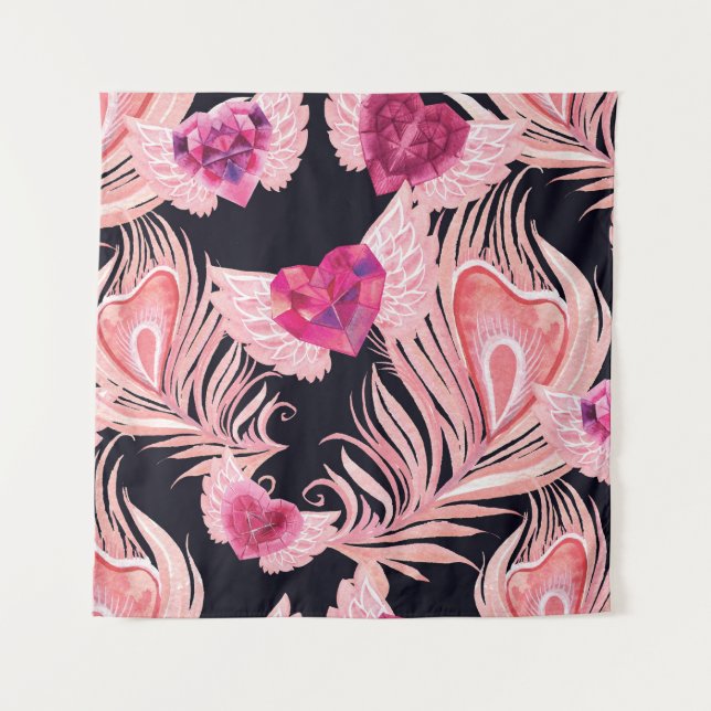 Seamless Gentle Watercolor Valentine's Pattern Tapestry (Front)