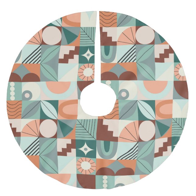 Seamless geometric, abstract mosaic pattern. brushed polyester tree skirt (Front)