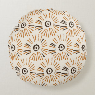 Seamless geometric batik floral pattern on autumn round pillow