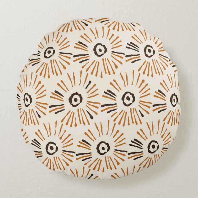 Seamless geometric batik floral pattern on autumn  round pillow (Front)