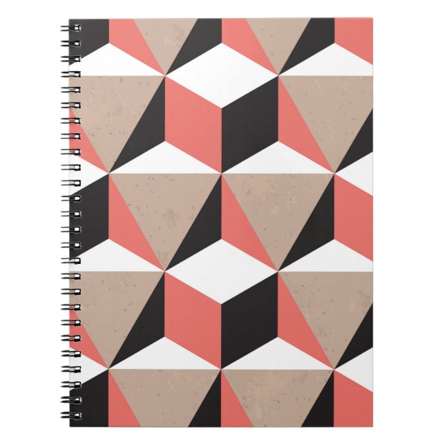 Seamless Geometric Black White Coral 3D Shapes Bro Notebook (Front)