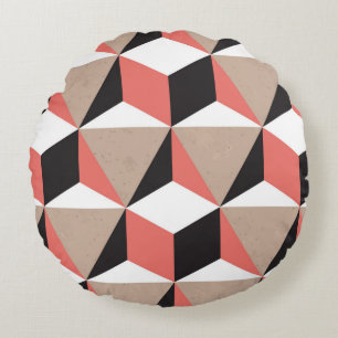 Seamless Geometric Black White Coral 3D Shapes Bro Round Pillow