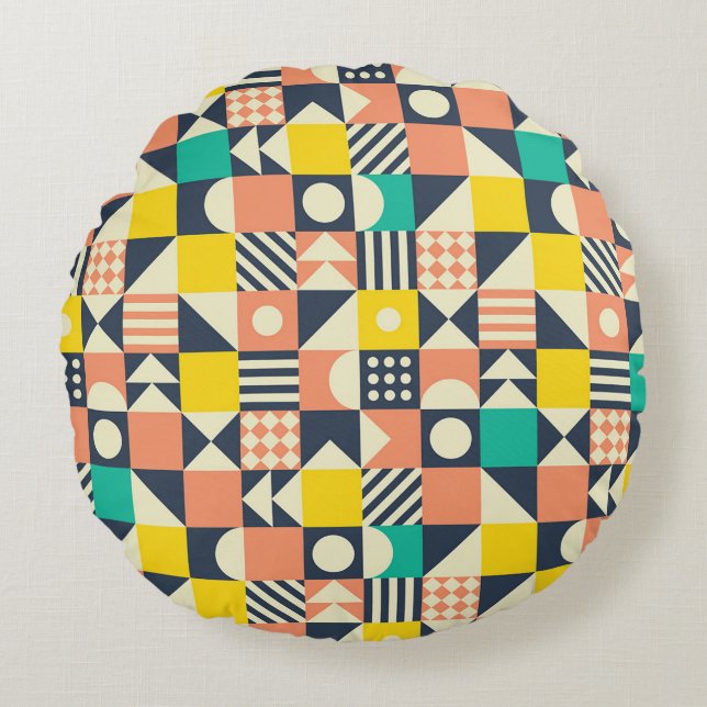 seamless geometric colourful pattern round pillow (Front)