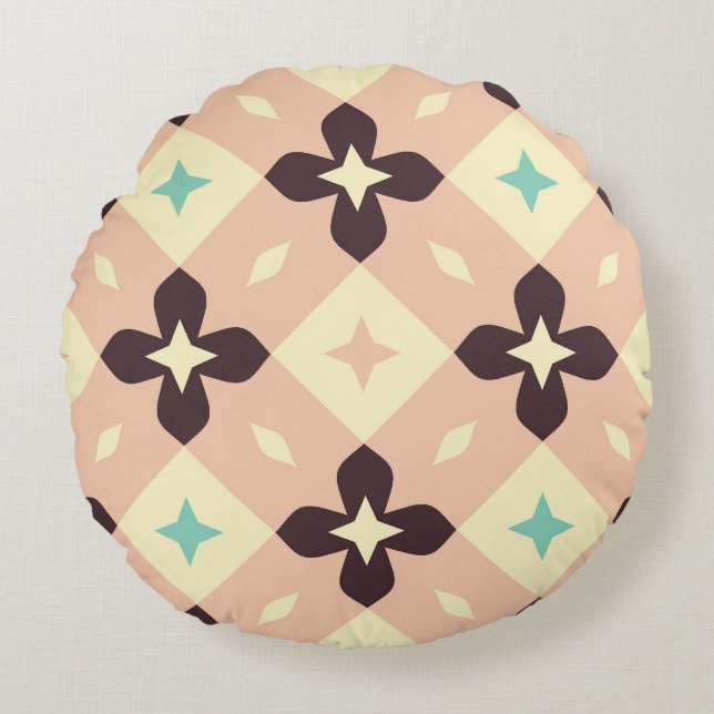 Seamless geometric floral  pattern round pillow (Front)