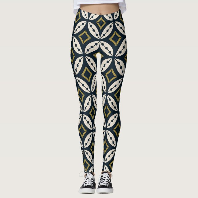 Seamless geometric flowers: colourful pattern. leggings (Front)
