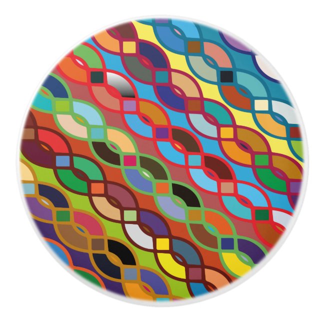 Seamless Geometric Multicolor Chain Pattern Ceramic Knob (Front)
