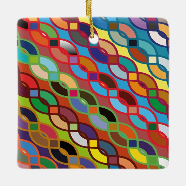 Seamless Geometric Multicolor Chain Pattern Ceramic Ornament (Front)