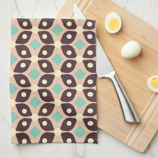Seamless geometric pattern in dark brown leaf  kitchen towel (Quarter Fold)
