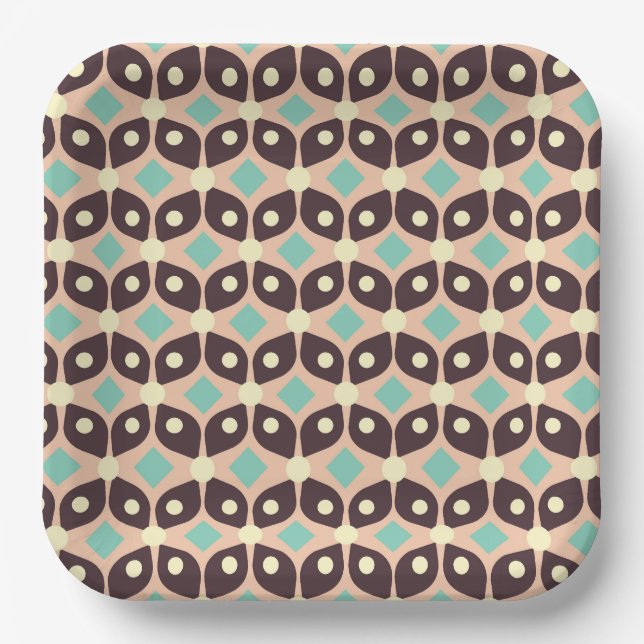 Seamless geometric pattern in dark brown leaf  paper plate (Front)