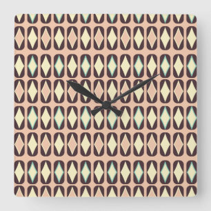 Seamless geometric pattern in dark brown leaf  square wall clock