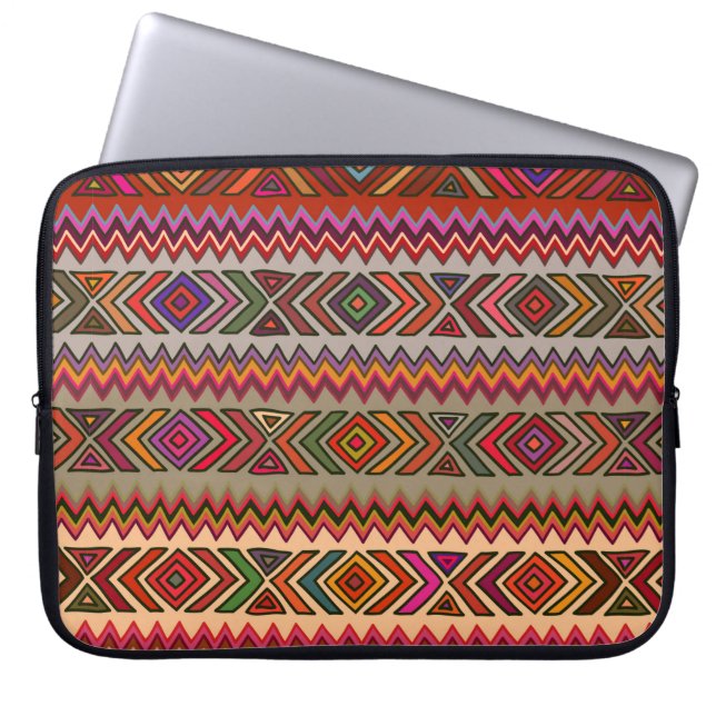 Seamless geometric pattern in ethnic style with rh laptop sleeve (Front)