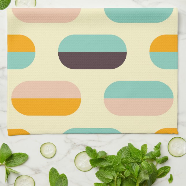 Seamless geometric pattern in retro vibes kitchen towel (Folded)