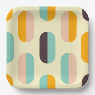 Seamless geometric pattern in retro vibes paper plate