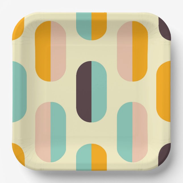 Seamless geometric pattern in retro vibes paper plate (Front)
