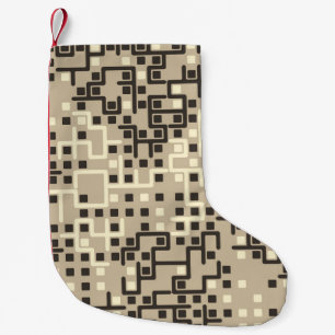 Seamless geometric pattern with colored elements, small christmas stocking