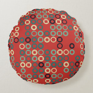 Seamless geometric pattern with coloured elements, round pillow