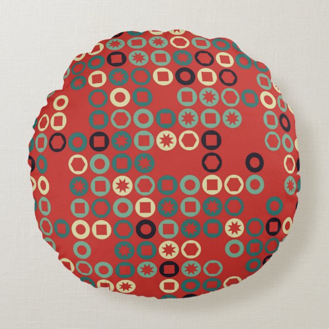 Seamless geometric pattern with coloured elements, round pillow (Front)