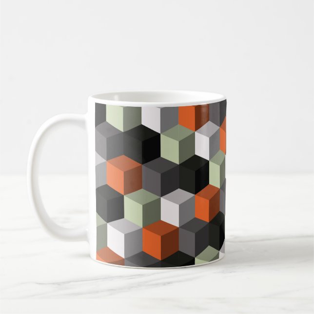 Seamless geometric pattern with cubes and volume coffee mug (Left)