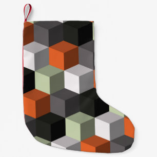 Seamless geometric pattern with cubes and volume small christmas stocking