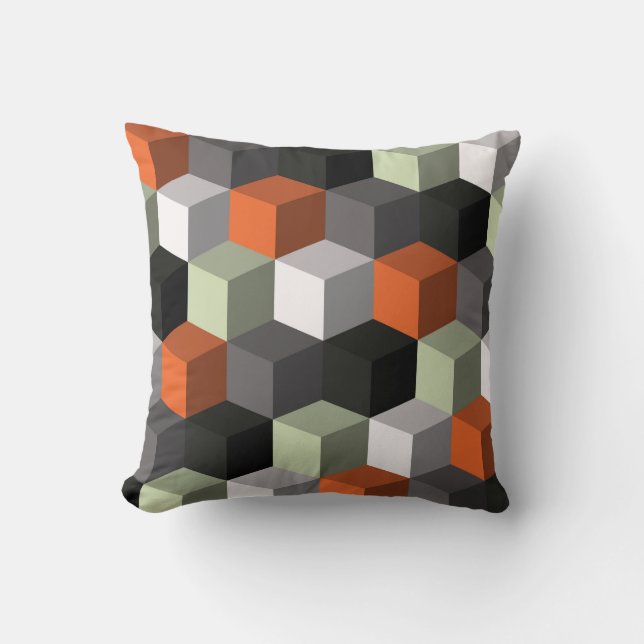 Seamless geometric pattern with cubes and volume throw pillow (Front)