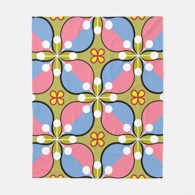 Seamless geometric pattern with flowers fleece blanket (Front)