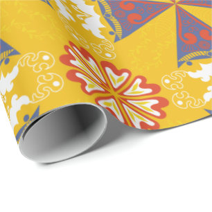 Seamless geometric pattern with orange, blue wrapping paper