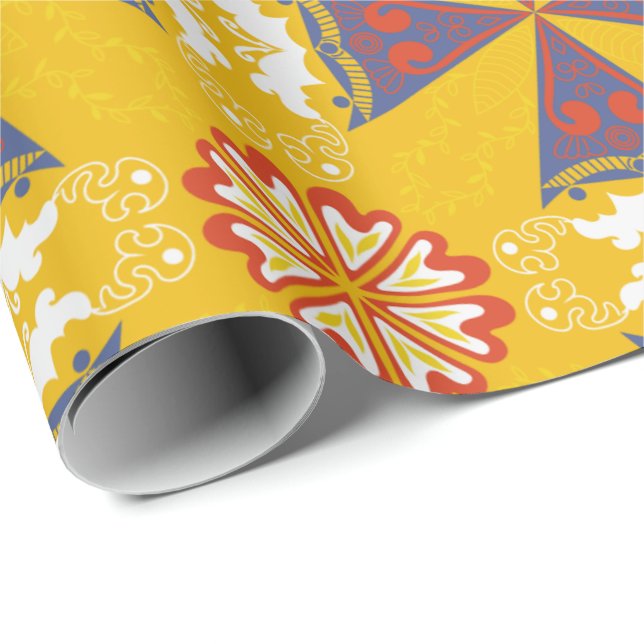 Seamless geometric pattern with orange, blue wrapping paper (Roll Corner)