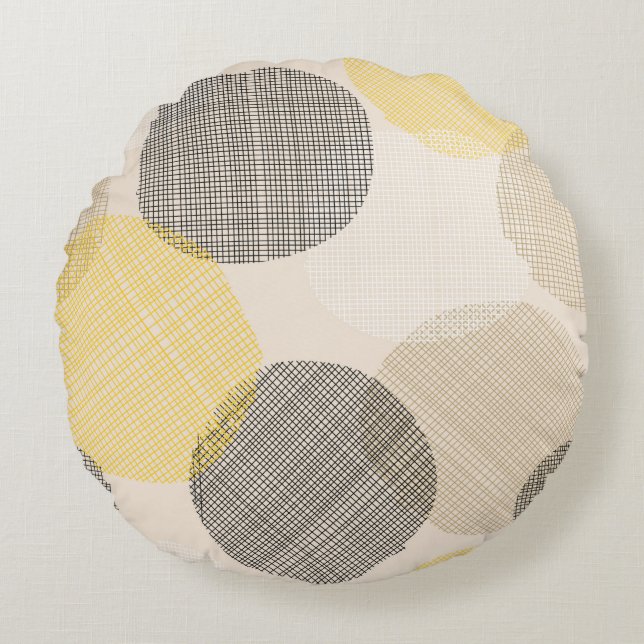 Seamless geometric pattern with pink circles round pillow (Front)