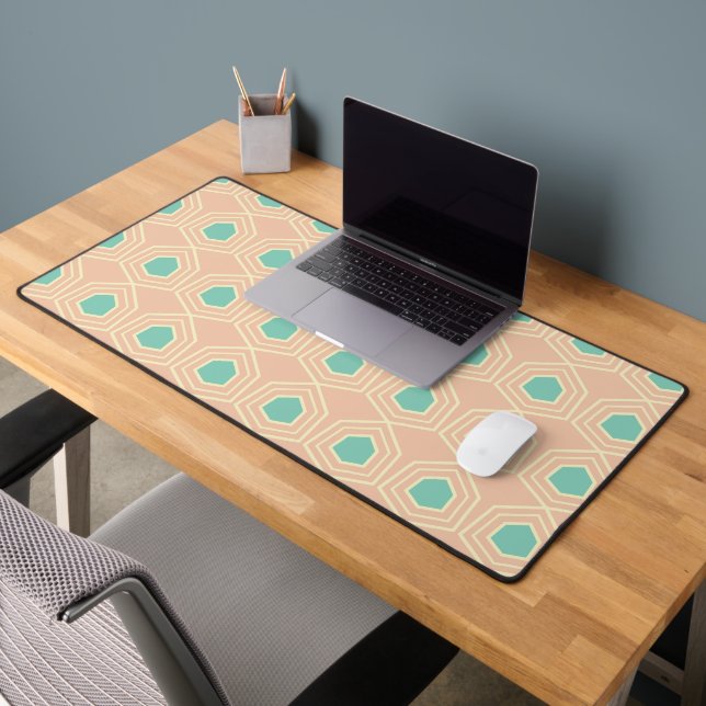 Seamless geometric pattern with teal pentagons desk mat (Office 2)