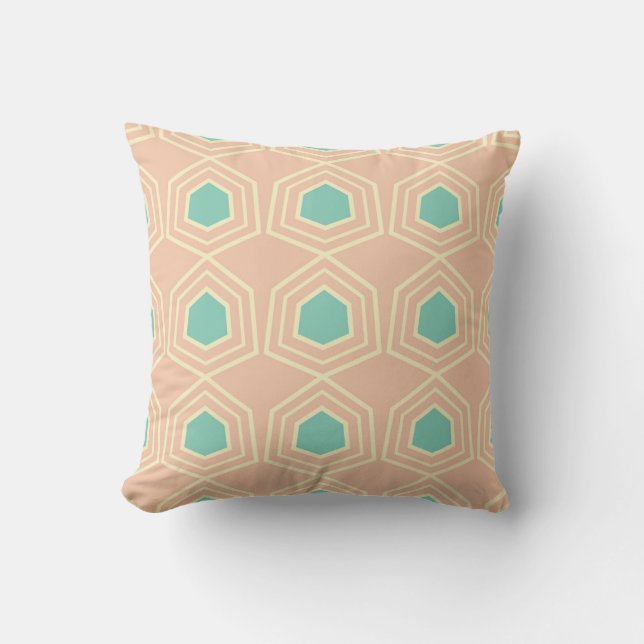 Seamless geometric pattern with teal pentagons throw pillow (Front)