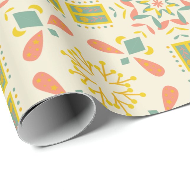 Seamless geometric pattern with yellow, pink wrapping paper (Roll Corner)