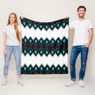 Seamless geometrical liquid wavy tribal green blac fleece blanket