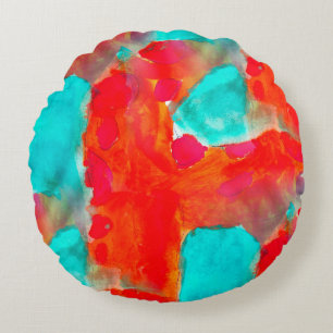 Seamless giraffe, blue, orange watercolor artist round pillow