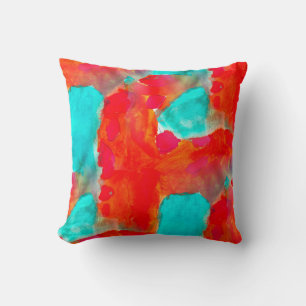 Seamless giraffe,  blue,  orange watercolor artist throw pillow