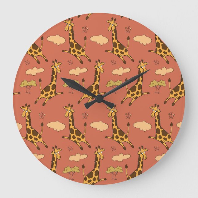Seamless Giraffe Pattern Vintage Illustration Large Clock (Front)