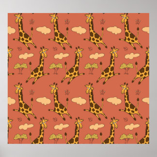 Seamless Giraffe Pattern Vintage Illustration Poster