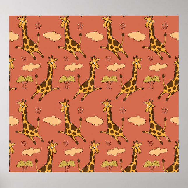 Seamless Giraffe Pattern Vintage Illustration Poster (Front)