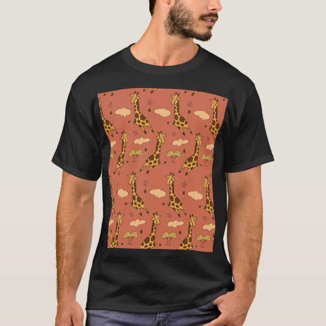 Seamless Giraffe Pattern Vintage Illustration T-Shirt (Front)