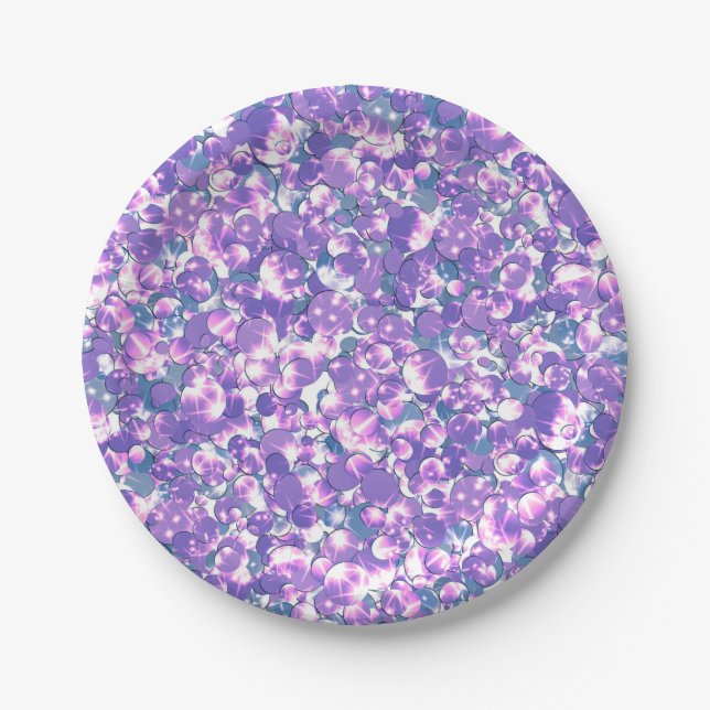 Seamless glitter sequin sparkle violet silver patt paper plate (Front)
