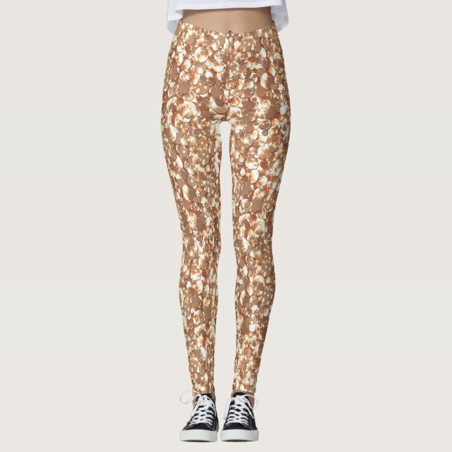 Seamless glitter sparkles sequins shimmers golden leggings (Front)