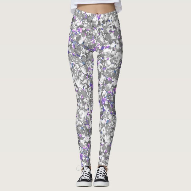 Seamless glitter sparkles sequins shimmers silver leggings (Front)
