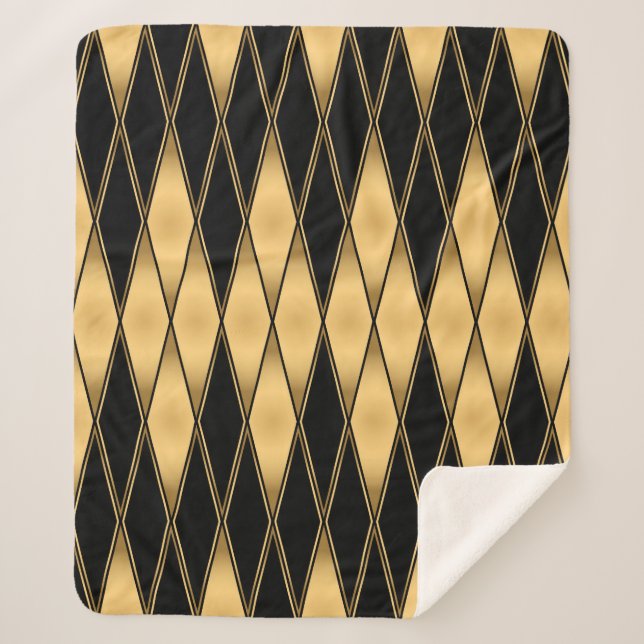Seamless gold and black shapes pattern sherpa blanket (Front)