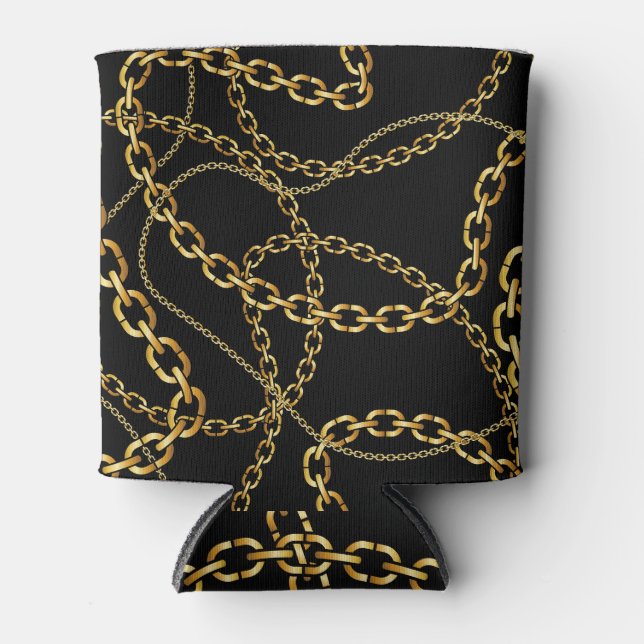 Seamless golden chain, elegant pattern. can cooler (Front)