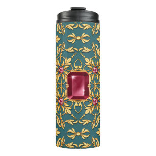 Seamless golden pattern with ruby thermal tumbler