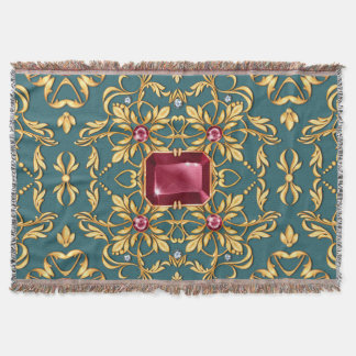 Seamless golden pattern with ruby throw blanket